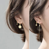 925 Silver Zircon Anise Star Round Bead Drop Earrings