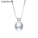 Freshwater Pearl Necklace with Zircon Pendants 925 Sterling Silver Jewelry