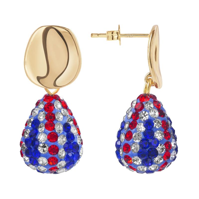 925 Sterling Silver Crystal Stud Earrings American Flag Teardrop Pendant Hoops
