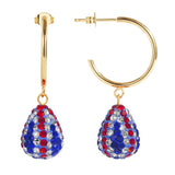 925 Sterling Silver Crystal Stud Earrings American Flag Teardrop Pendant Hoops