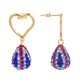 925 Sterling Silver Crystal Stud Earrings American Flag Teardrop Pendant Hoops