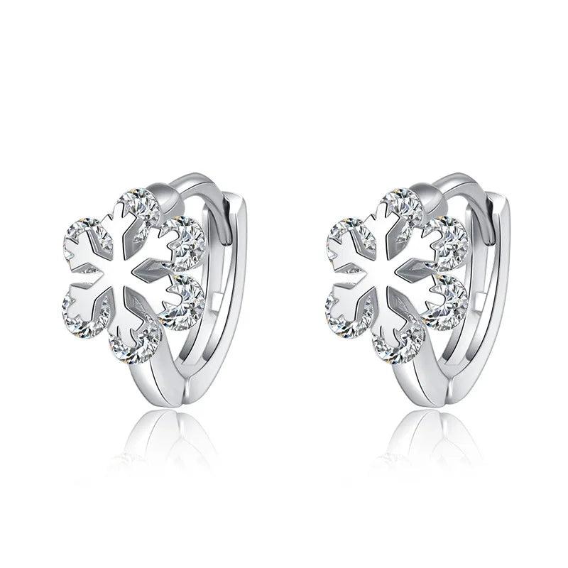 925 Silver Crystal Pendant Eardrop Earrings with Austrian Snowflake Crystals