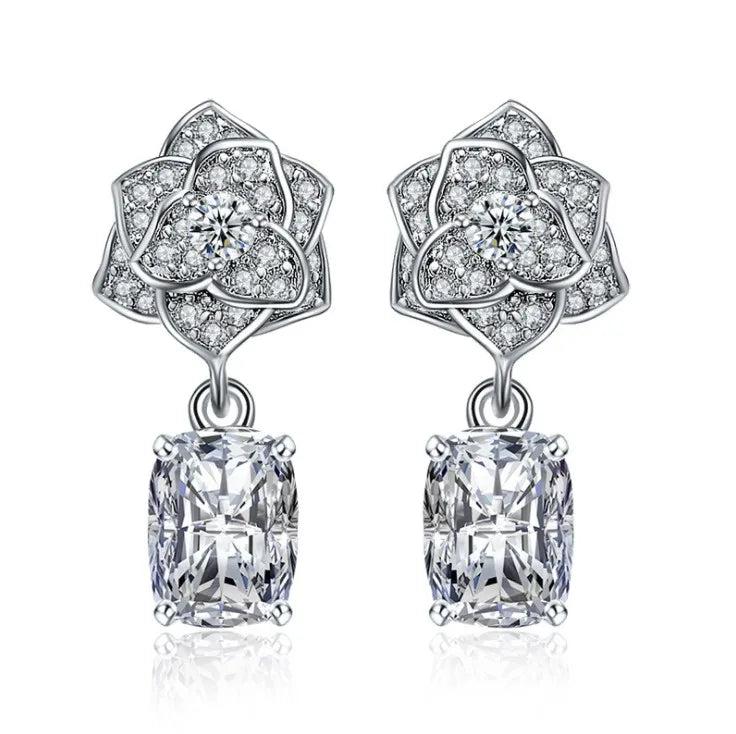 Rose Crystal Chain Earrings Austrian Wedding Charm Women