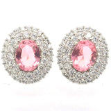 Dazzling Pink Morganite Red Ruby CZ 925 Silver Earrings