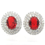 Dazzling Pink Morganite Red Ruby CZ 925 Silver Earrings