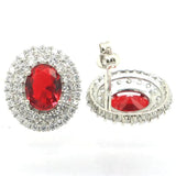 Dazzling Pink Morganite Red Ruby CZ 925 Silver Earrings