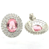 Dazzling Pink Morganite Red Ruby CZ 925 Silver Earrings