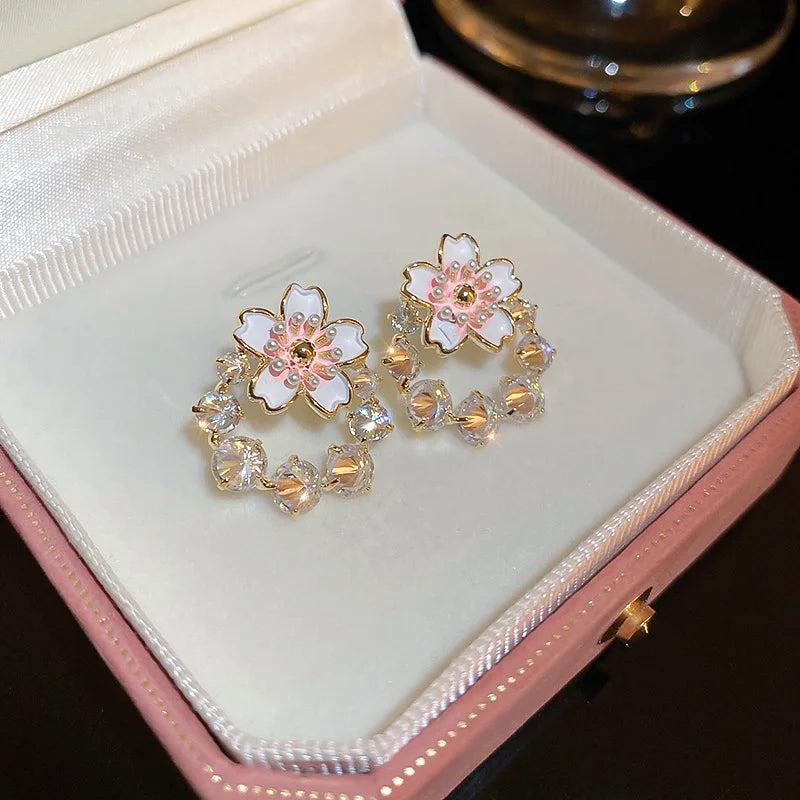 Zircon Pearl Flower Earrings Sweet Wind Earrings