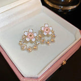 Zircon Pearl Flower Earrings Sweet Wind Earrings