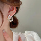 Zircon Pearl Flower Earrings Sweet Wind Earrings