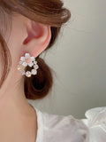 Zircon Pearl Flower Earrings Sweet Wind Earrings