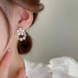 Zircon Pearl Flower Earrings Sweet Wind Earrings