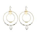 Retro Ethnic Beaded Stone Star Earrings 14K Stainless Steel