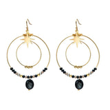 Retro Ethnic Beaded Stone Star Earrings 14K Stainless Steel