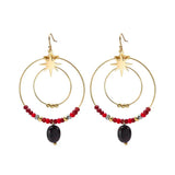 Retro Ethnic Beaded Stone Star Earrings 14K Stainless Steel