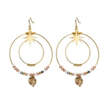 Retro Ethnic Beaded Stone Star Earrings 14K Stainless Steel