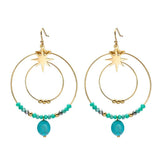 Retro Ethnic Beaded Stone Star Earrings 14K Stainless Steel