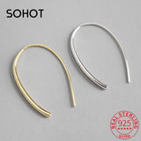 925 Silver U Shape Women Hoop Earrings Minimalist Style