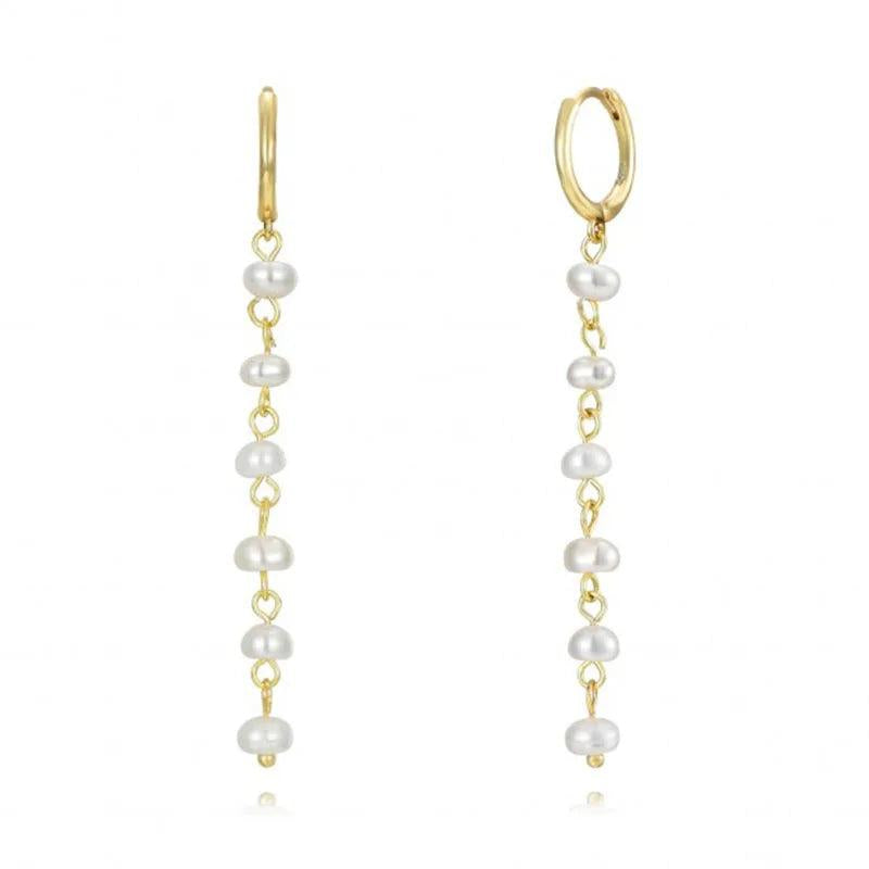 925 Silver Pearl Beads Dangle Earrings Long Chain Drop Earrings