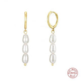 925 Silver Pearl Beads Dangle Earrings Long Chain Drop Earrings