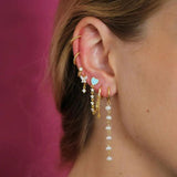 925 Silver Pearl Beads Dangle Earrings Long Chain Drop Earrings