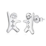 Zircon Christmas Cookie Man Stud Earrings 925 Silver Snowman Women