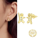 Zircon Christmas Cookie Man Stud Earrings 925 Silver Snowman Women