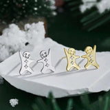 Zircon Christmas Cookie Man Stud Earrings 925 Silver Snowman Women