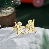 Zircon Christmas Cookie Man Stud Earrings 925 Silver Snowman Women