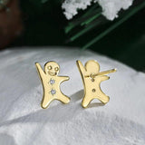 Zircon Christmas Cookie Man Stud Earrings 925 Silver Snowman Women