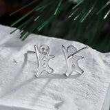 Zircon Christmas Cookie Man Stud Earrings 925 Silver Snowman Women