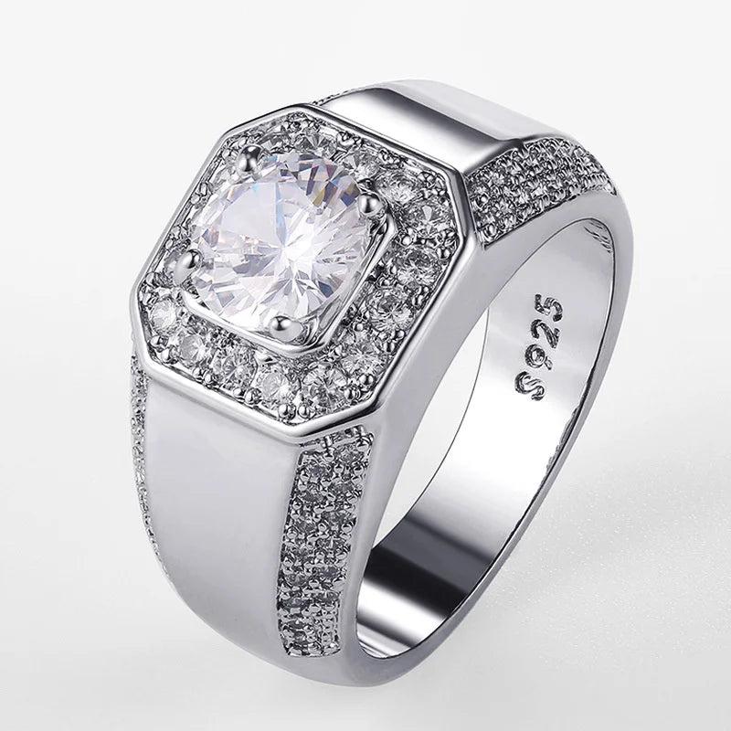 Men's Silver 925 Ring Size 8-12 AAAAA Zircon Wedding Jewelry