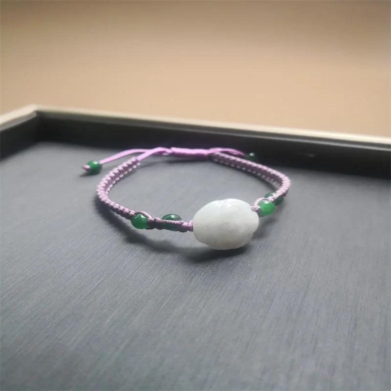 Natural Jadeite Rose Flower Knitted Bracelet 6.3 Inches
