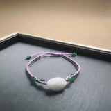 Natural Jadeite Rose Flower Knitted Bracelet 6.3 Inches