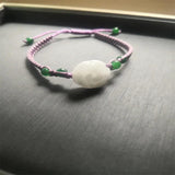 Natural Jadeite Rose Flower Knitted Bracelet 6.3 Inches