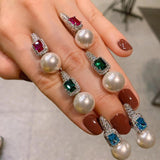 Baroque Pearl Stud Earrings Zircon Stone Retro Jewelry