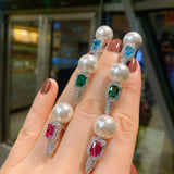 Baroque Pearl Stud Earrings Zircon Stone Retro Jewelry