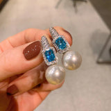 Baroque Pearl Stud Earrings Zircon Stone Retro Jewelry