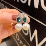 Baroque Pearl Stud Earrings Zircon Stone Retro Jewelry