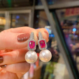 Baroque Pearl Stud Earrings Zircon Stone Retro Jewelry
