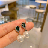 Round Pearl Dangle Earrings CZ Wedding Jewelry Silver Accessories