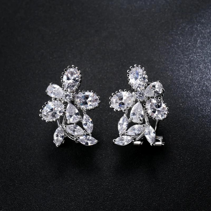 Silver 925 Zircon Earrings Mixed Gemstones Ear Clip