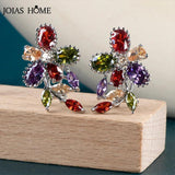 Silver 925 Zircon Earrings Mixed Gemstones Ear Clip