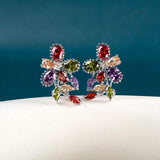 Silver 925 Zircon Earrings Mixed Gemstones Ear Clip