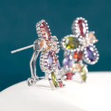 Silver 925 Zircon Earrings Mixed Gemstones Ear Clip