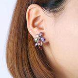 Silver 925 Zircon Earrings Mixed Gemstones Ear Clip