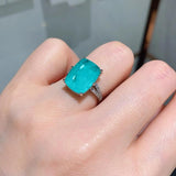Silver Paraiba Ring Women's Square Tourmaline Stone Love Jewelry