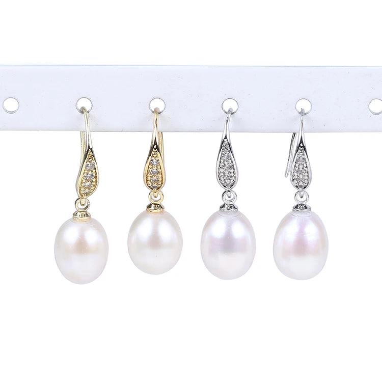 925 Silver Zircon Pearl Earring 8-9mm Drop
