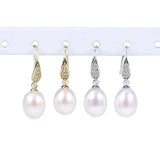 925 Silver Zircon Pearl Earring 8-9mm Drop