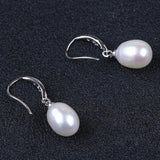 925 Silver Zircon Pearl Earring 8-9mm Drop